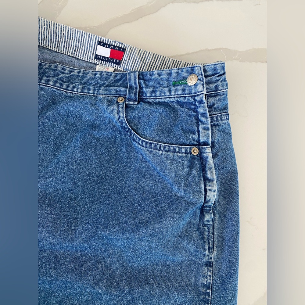 Vintage Tommy Hilfiger Denim A-Line Skirt Knee Length side Zip sz 12